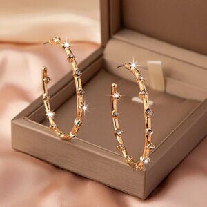 NEW Luxe 18K Gold Plated CZ Studded Hoop Earrings Cubic Zirconia